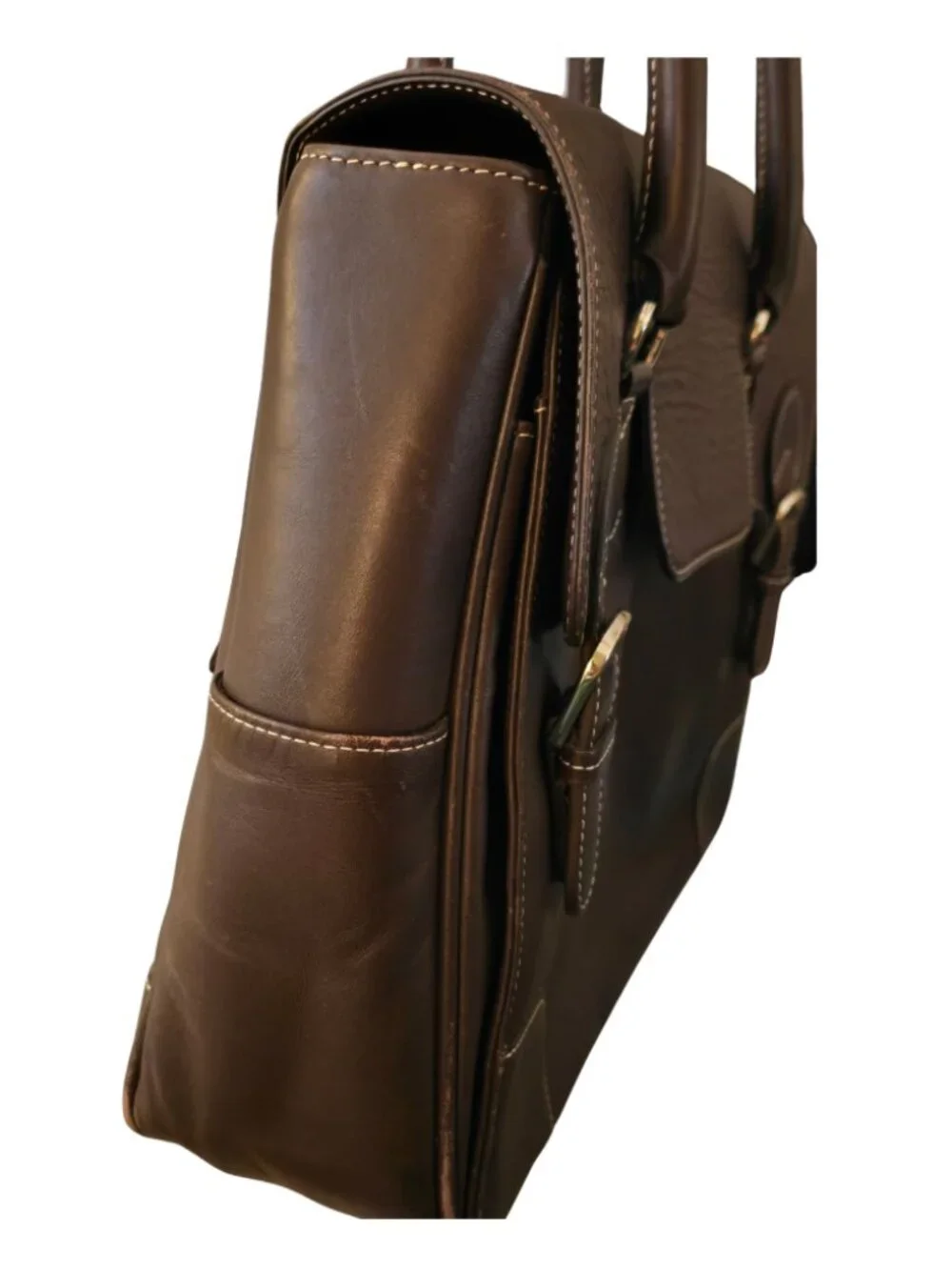Levenger Genuine Leather Expandable Briefcase Laptop Shoulder Bag Dk Brown